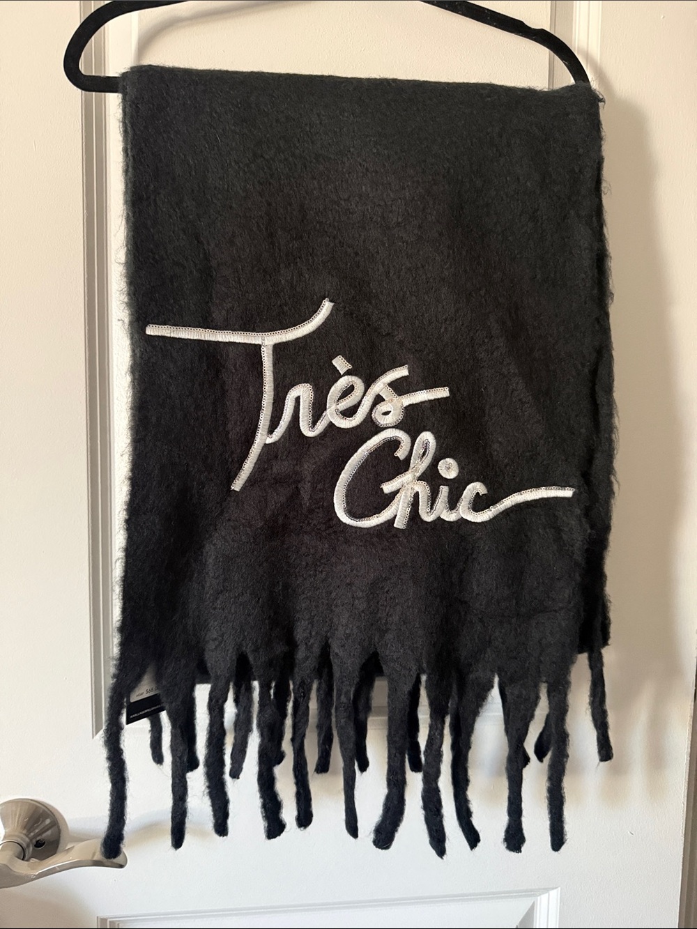 Karl Lagerfeld Black Scarf with White Script Embroidery
